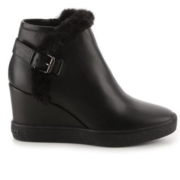 AQUATALIA LEATHER CAMERON FUR TRIM WEDGE BOOTIES SIZE 9 EUC - Picture 1 of 13
